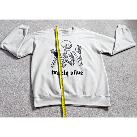 Kittenish Unisex Beige Medium Sweatshirt Cotton 'Barely Awake' Skeleton Print - Picture 7 of 12
